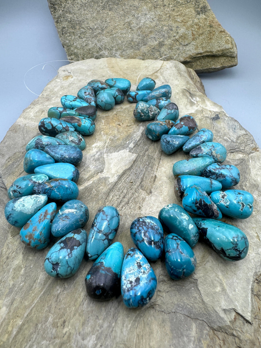 Hubei Turquoise (China) Big Chunky Teardrop Beads (16 inch