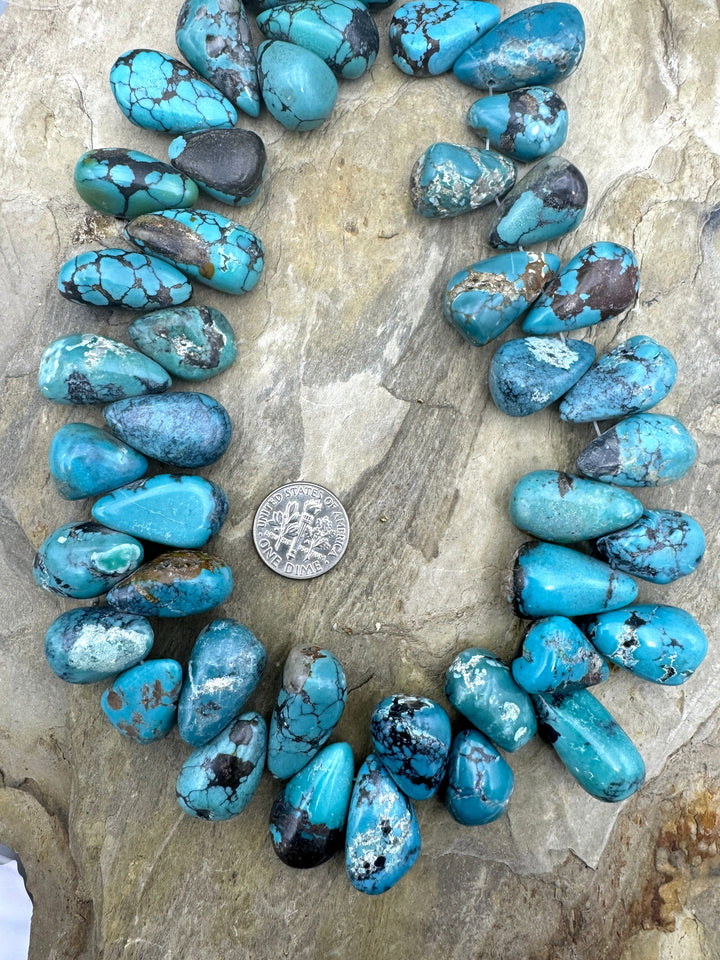 Hubei Turquoise (China) Big Chunky Teardrop Beads (16 inch