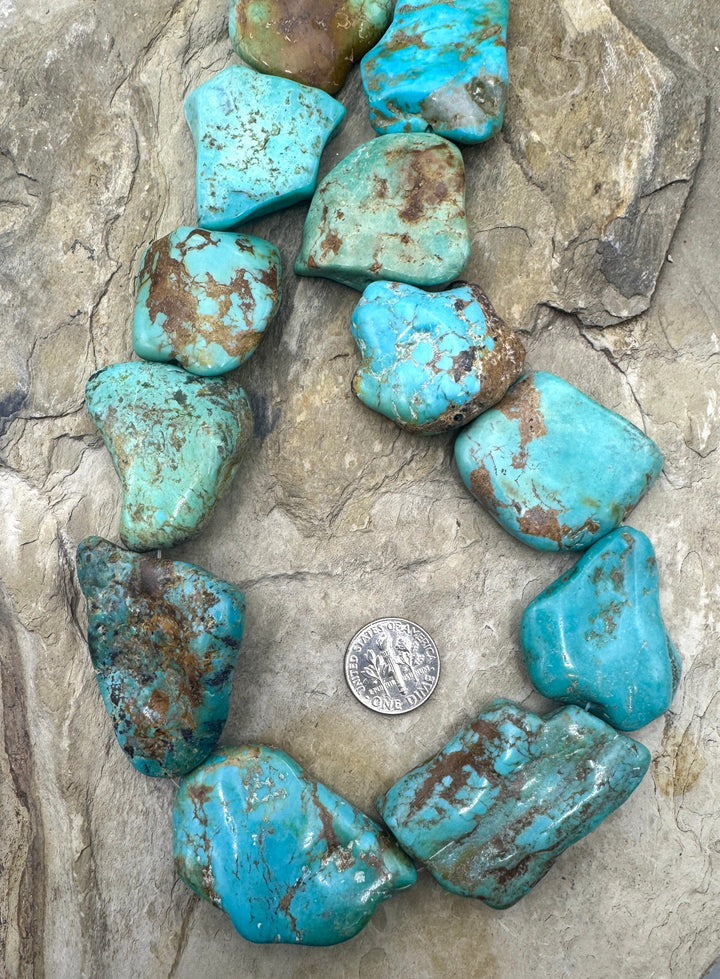 Hubei Turquoise (China) HUGE 25 45mm Flat Freeform Bead