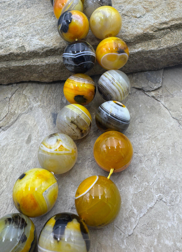 Incredible Bumblebee Jasper Big 20mm Round Beads 15 inch