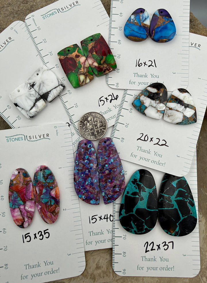 Kingman Composite Block Lot of 7 Matching Earring Bead Slab