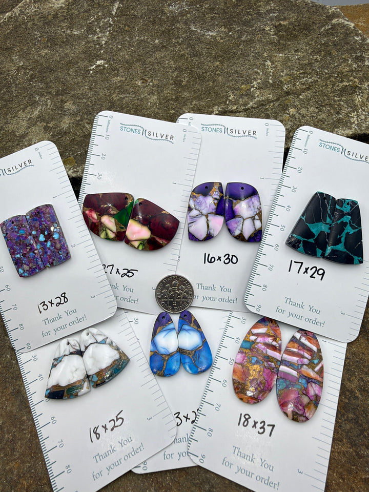 Kingman Composite Block Lot of 7 Matching Earring Bead Slab