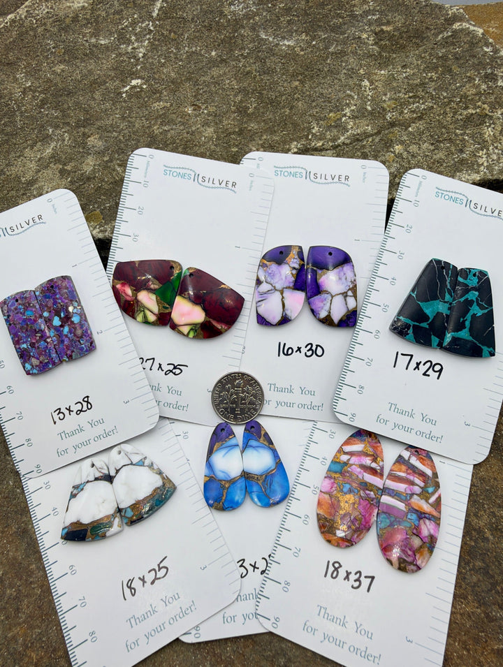 Kingman Composite Block Lot of 7 Matching Earring Bead Slab