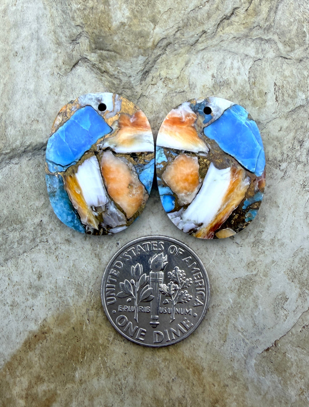 Kingman Turquoise and Orange Spiny Oyster with Bronze