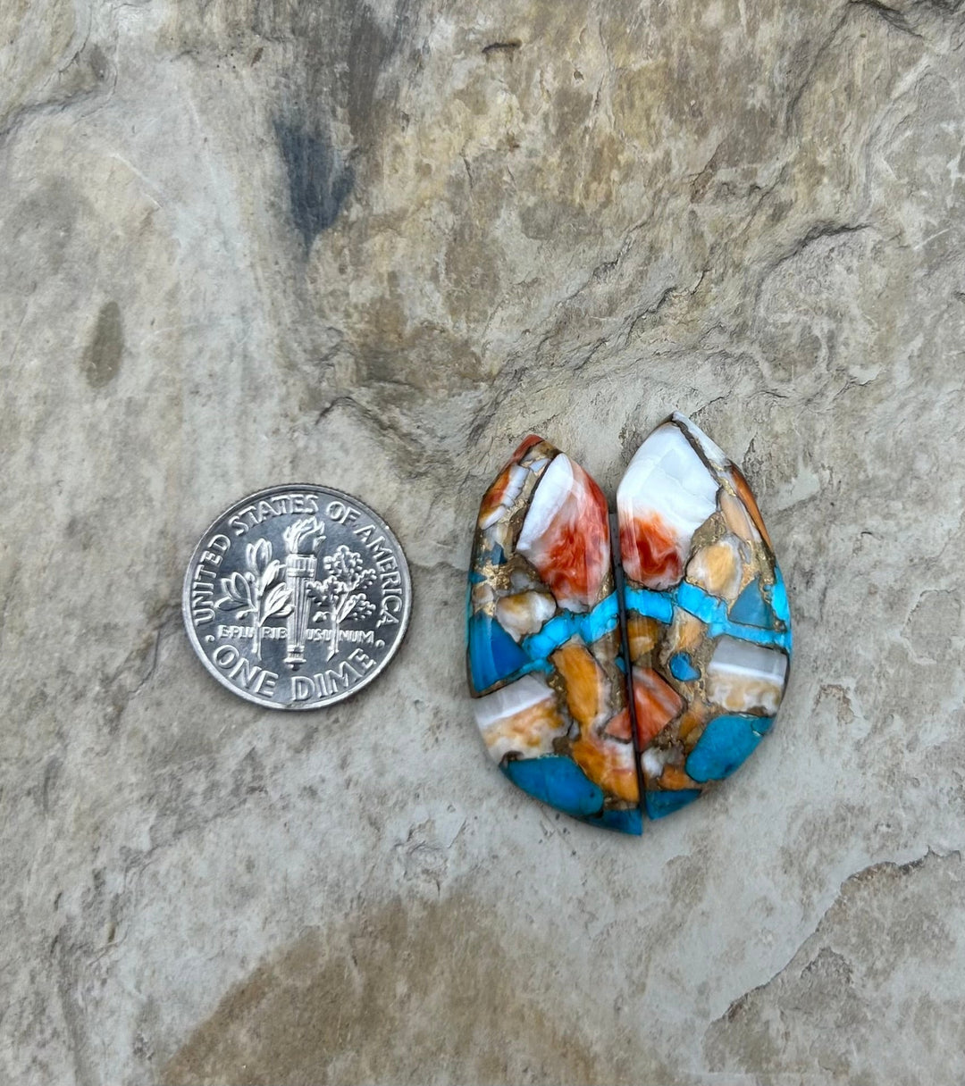 Kingman Turquoise and Orange Spiny Oyster with Bronze