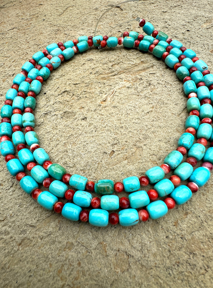 Kingman Turquoise and Spiney Oyster Designer Bead Strand