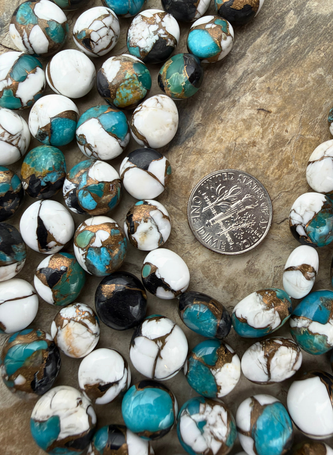 Kingman Turquoise and White Buffalo with Bronze Composite