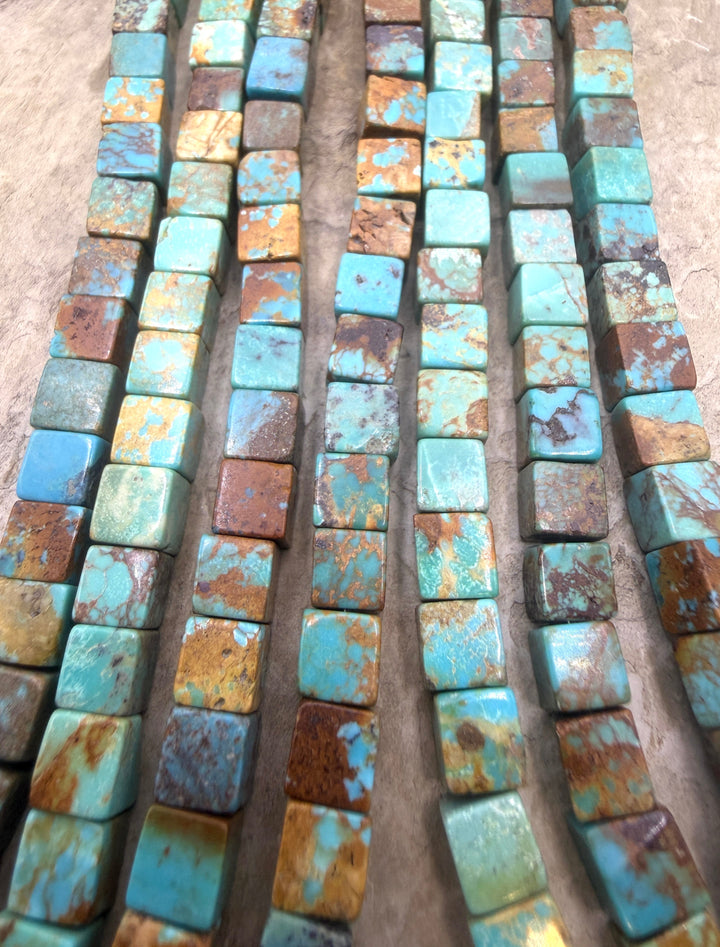 Kingman Turquoise (Arizona) 6mm Cube Beads 8 Inch Strand