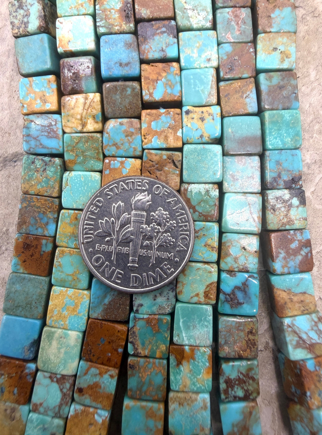 Kingman Turquoise (Arizona) 6mm Cube Beads 8 Inch Strand