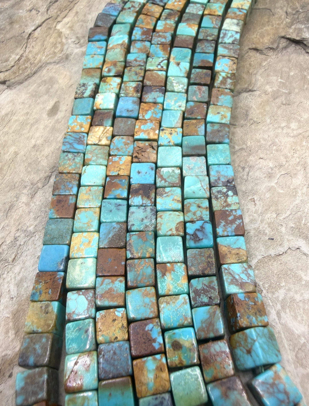 Kingman Turquoise (Arizona) 6mm Cube Beads 8 Inch Strand