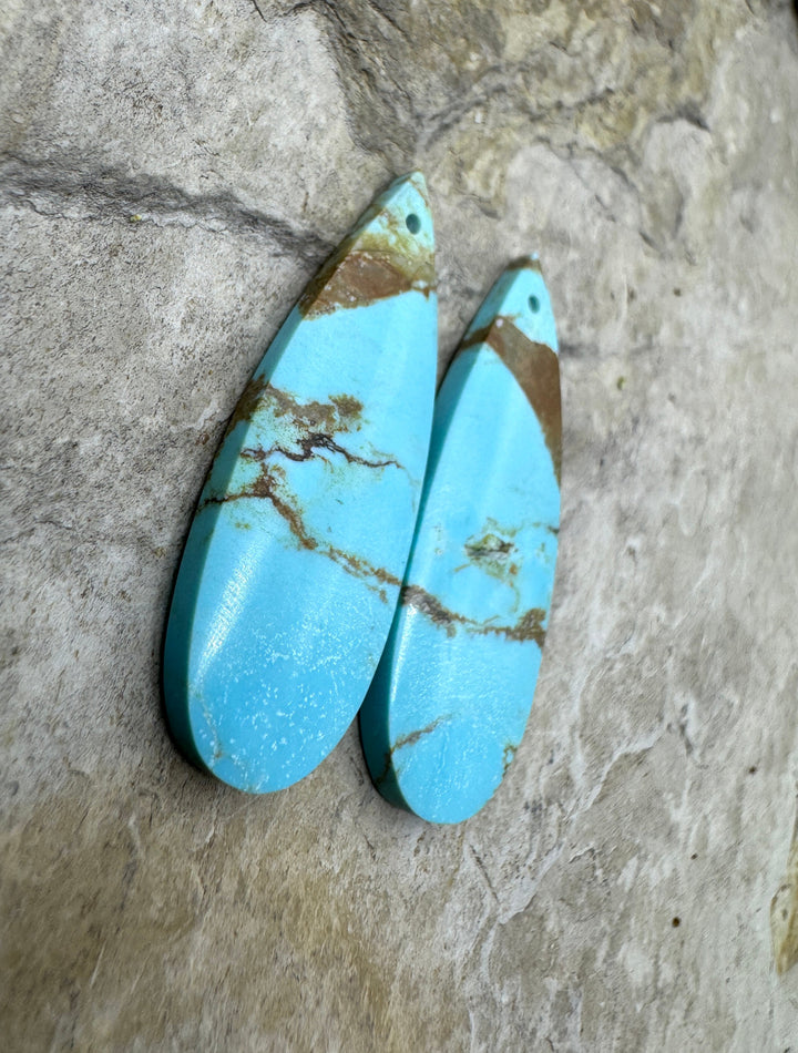 Kingman Turquoise (Arizona) Earring Slab Bead Pair 12x35mm