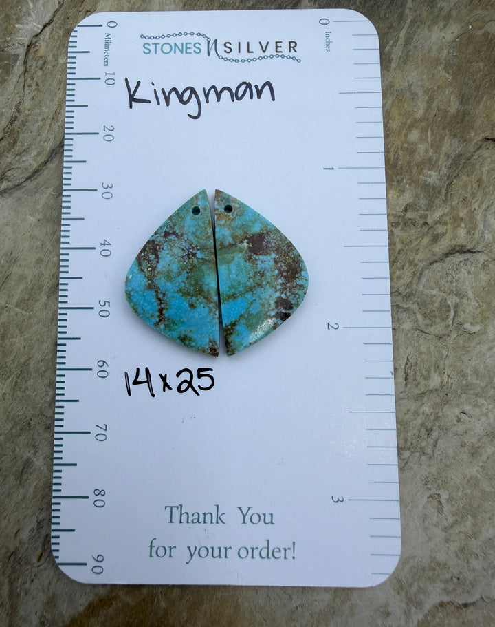 Kingman Turquoise (Arizona) Earring Slab Bead Pair 14x25mm