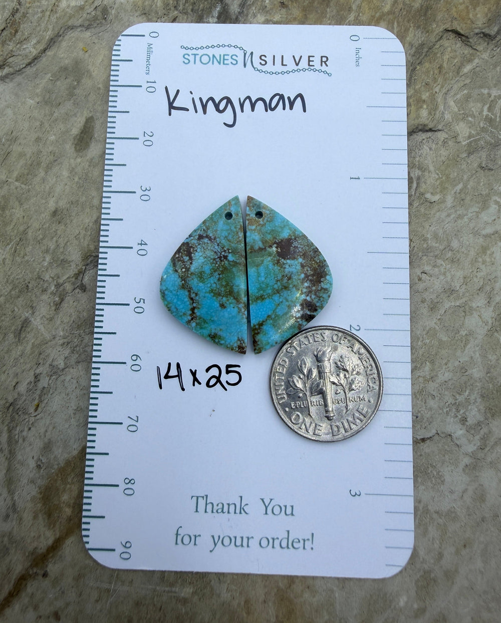 Kingman Turquoise (Arizona) Earring Slab Bead Pair 14x25mm