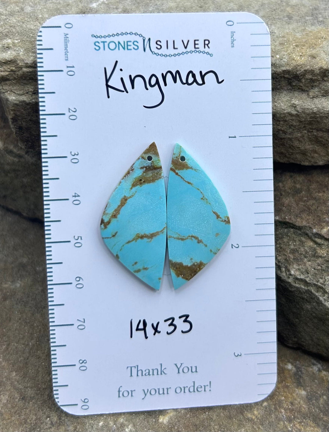 Kingman Turquoise (Arizona) Earring Slab Bead Pair 14x33mm