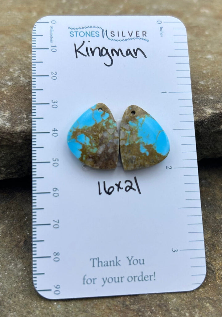 Kingman Turquoise (Arizona) Earring Slab Bead Pair 16x21mm