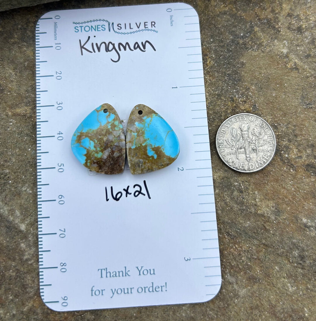 Kingman Turquoise (Arizona) Earring Slab Bead Pair 16x21mm