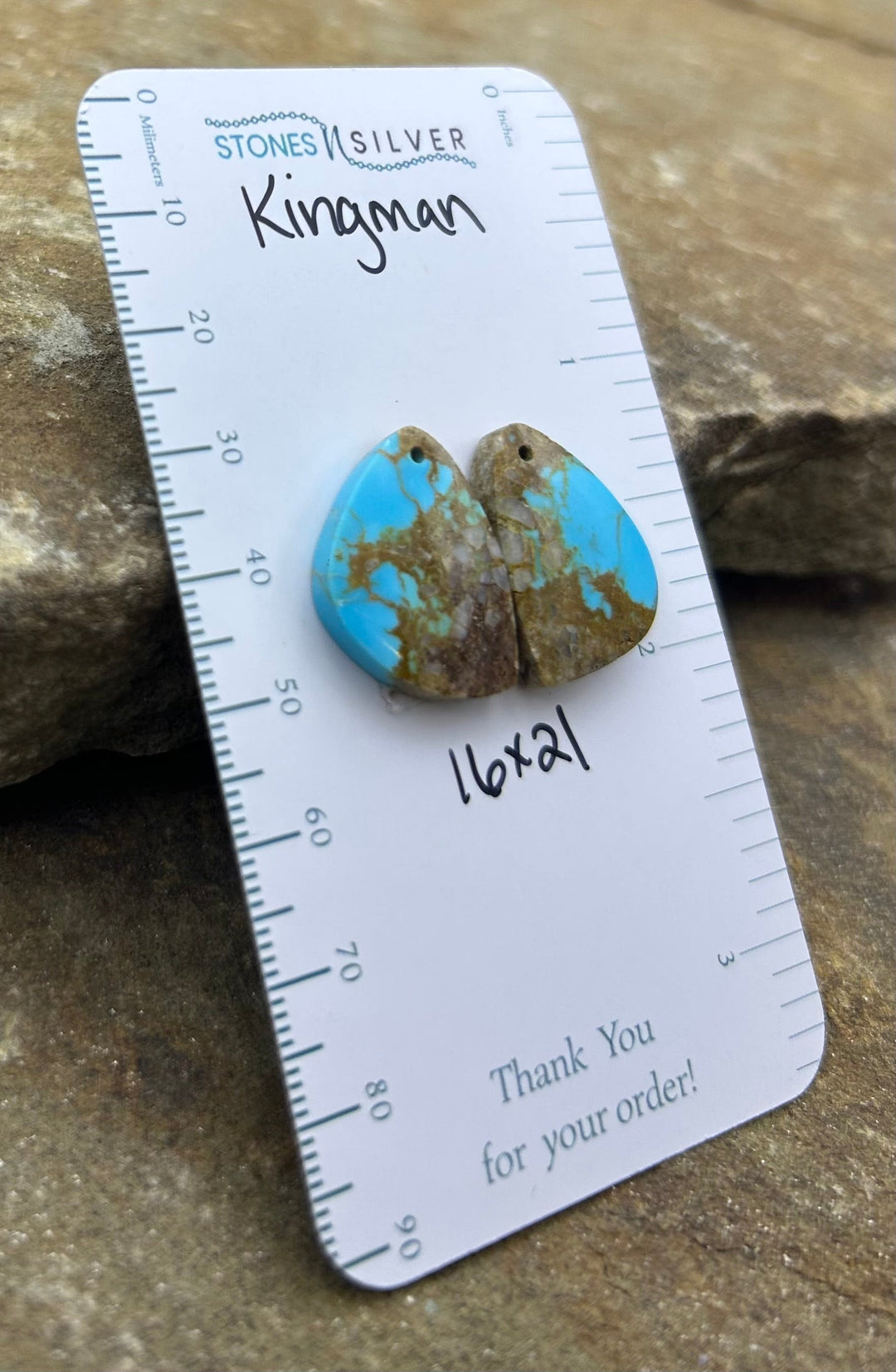 Kingman Turquoise (Arizona) Earring Slab Bead Pair 16x21mm