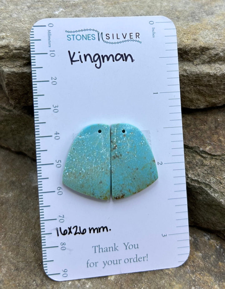 Kingman Turquoise (Arizona) Earring Slab Bead Pair 16x26mm