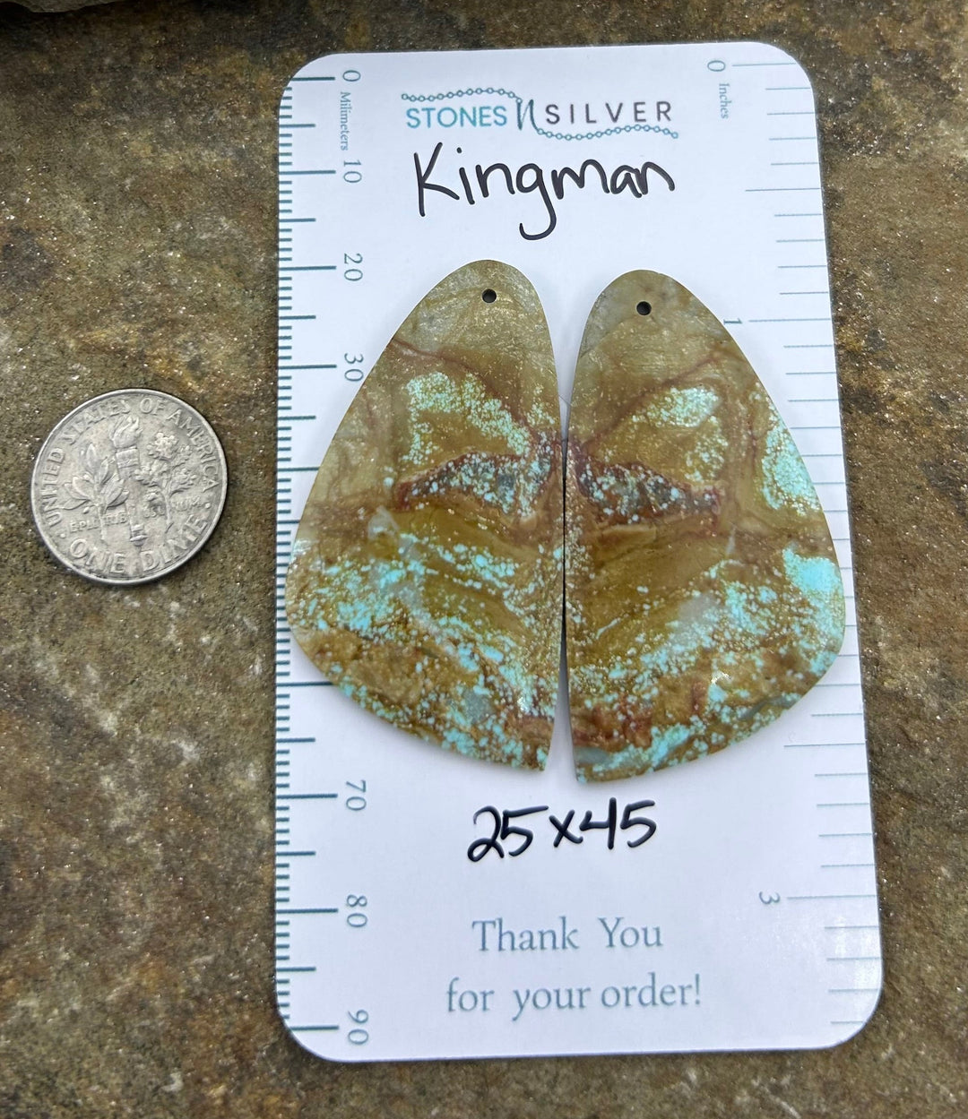 Kingman Turquoise (Arizona) Earring Slab Bead Pair 25x45mm