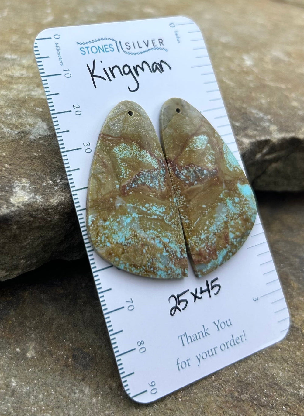 Kingman Turquoise (Arizona) Earring Slab Bead Pair 25x45mm
