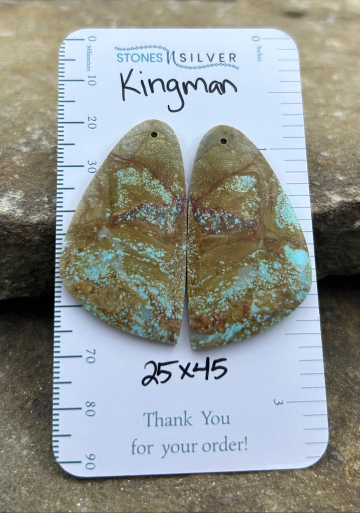 Kingman Turquoise (Arizona) Earring Slab Bead Pair 25x45mm