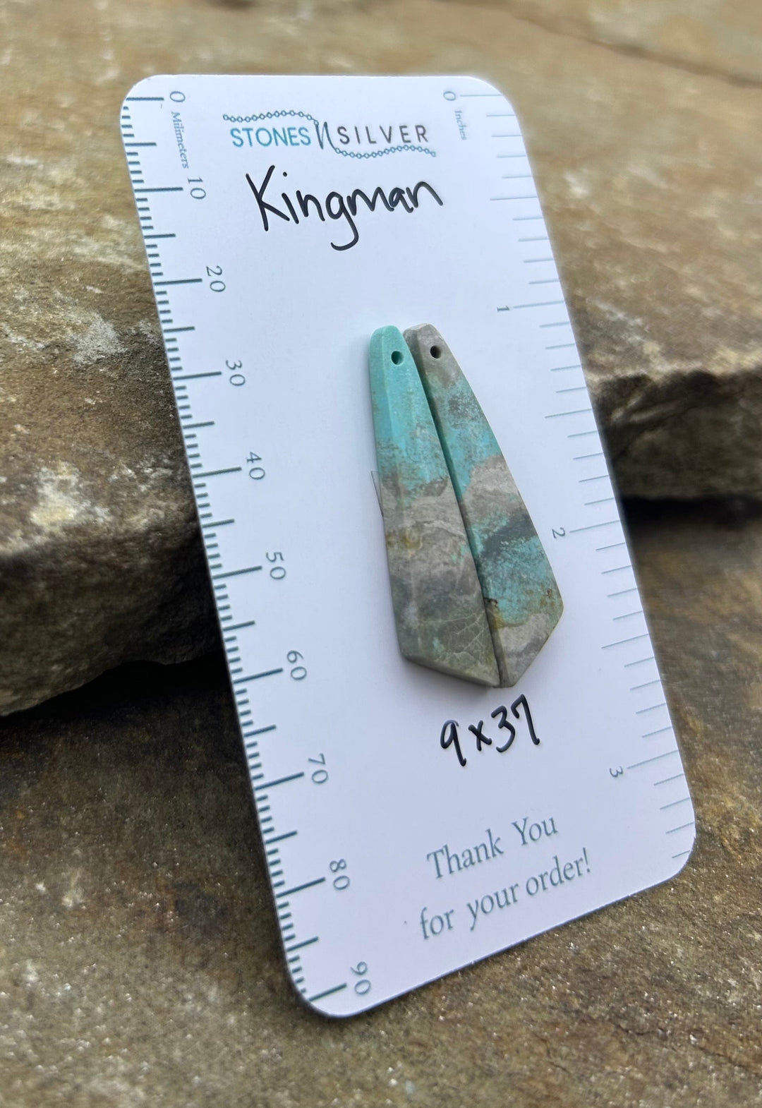 Kingman Turquoise (Arizona) Earring Slab Bead Pair 9x37mm