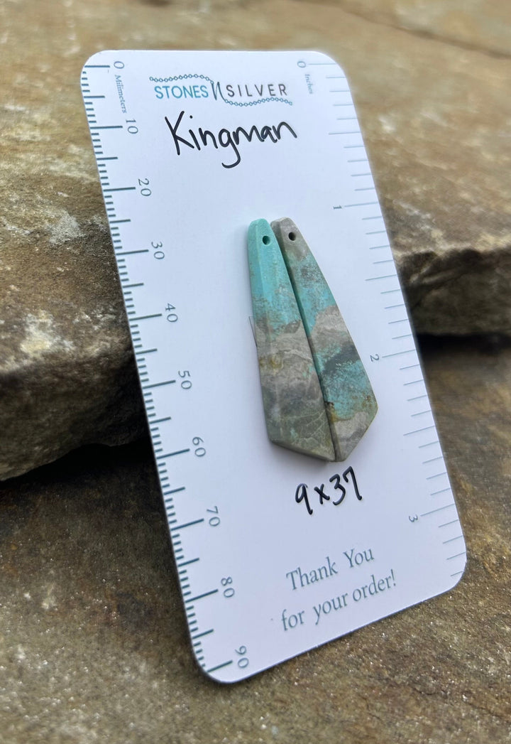 Kingman Turquoise (Arizona) Earring Slab Bead Pair 9x37mm