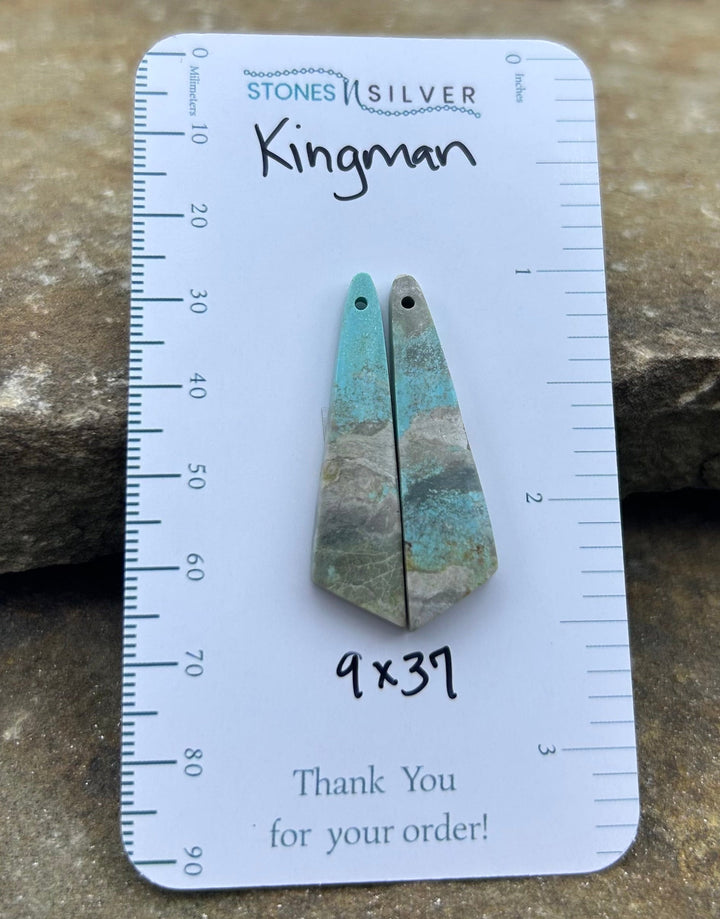 Kingman Turquoise (Arizona) Earring Slab Bead Pair 9x37mm