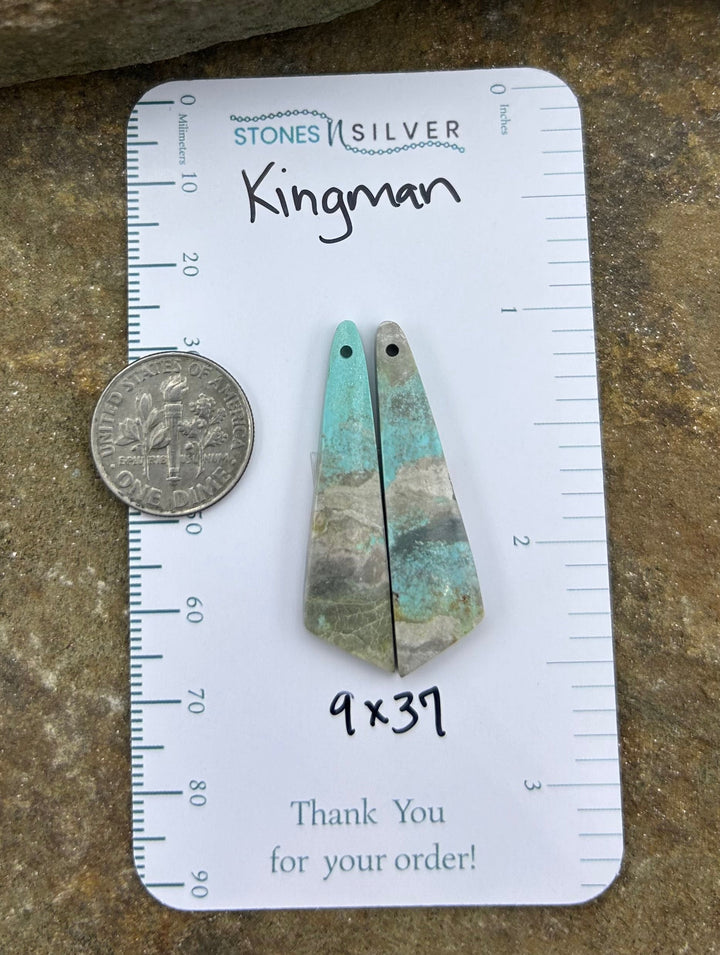 Kingman Turquoise (Arizona) Earring Slab Bead Pair 9x37mm