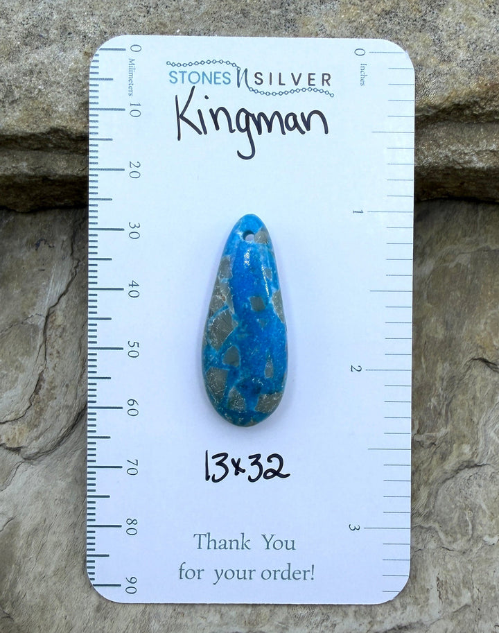 Kingman Turquoise (Arizona) Focal Pendant Bead, 13x32mm 