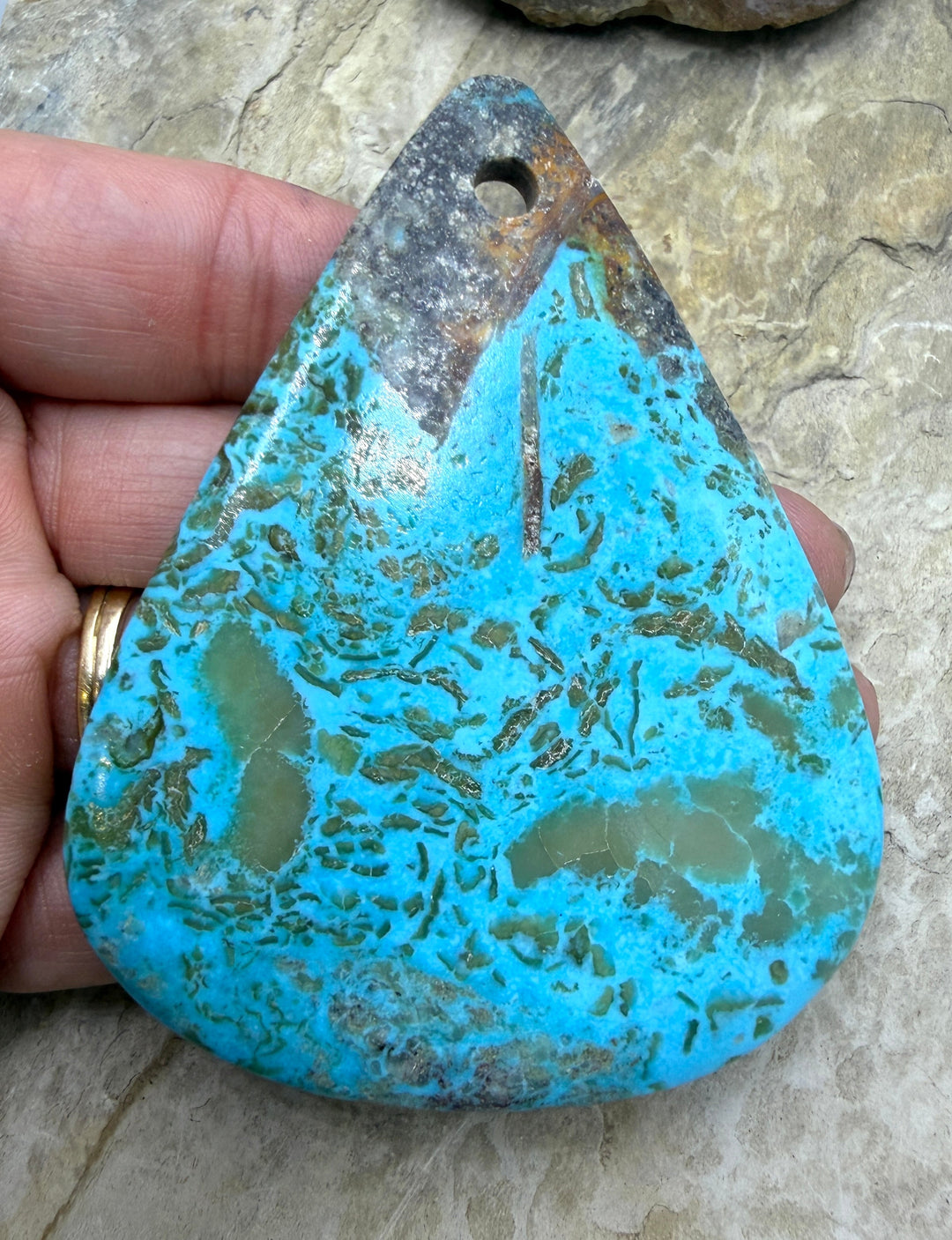 Kingman Turquoise (Arizona) HUGE (Large Hole) Focal Pendant
