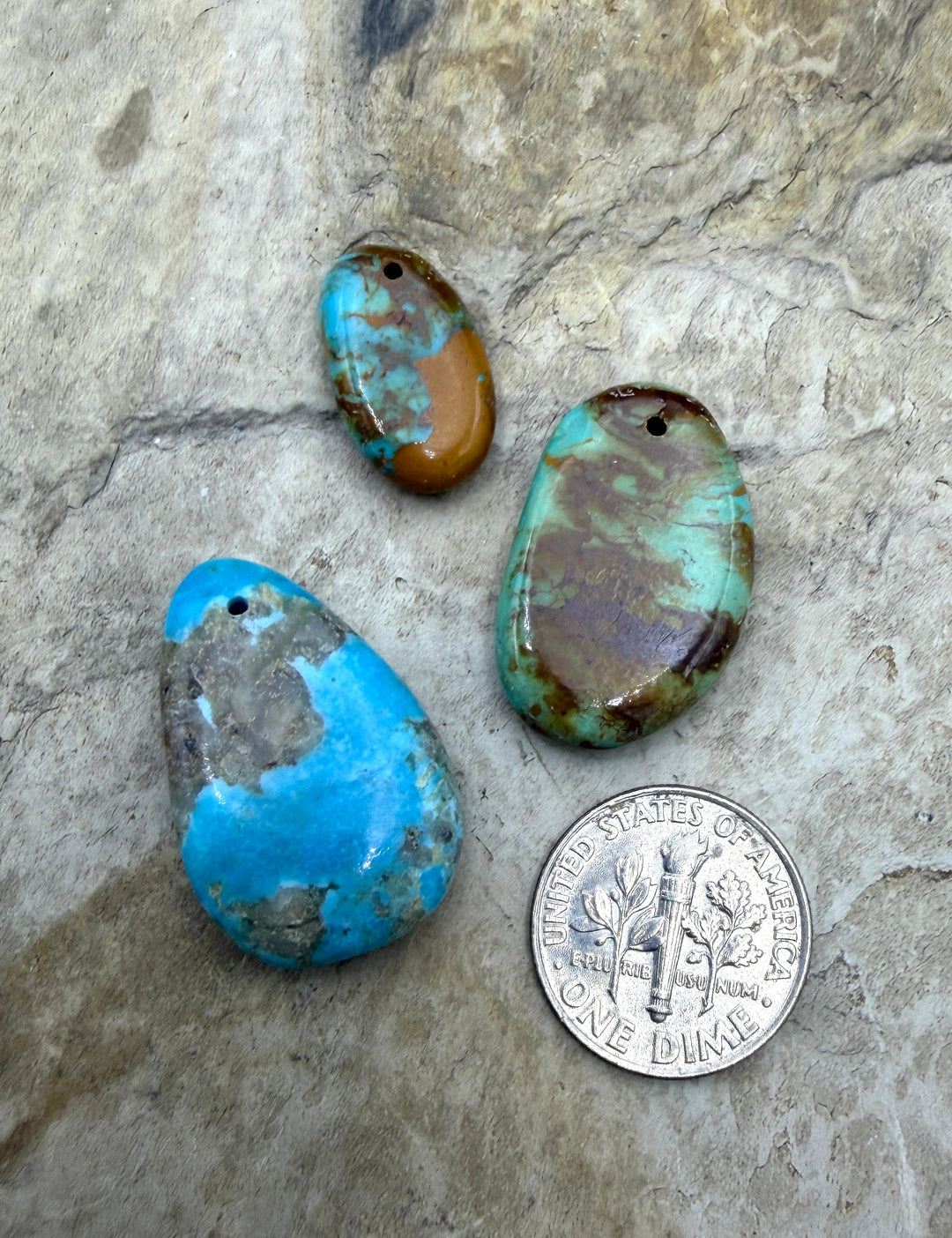 Kingman Turquoise (Arizona) LOT of 3 Focal Pendant Beads