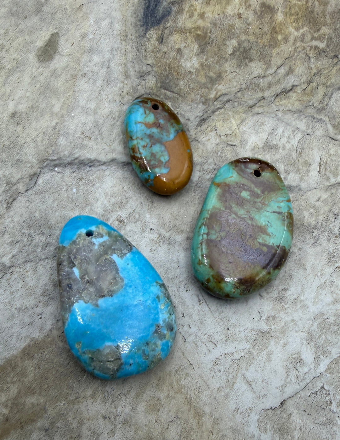 Kingman Turquoise (Arizona) LOT of 3 Focal Pendant Beads