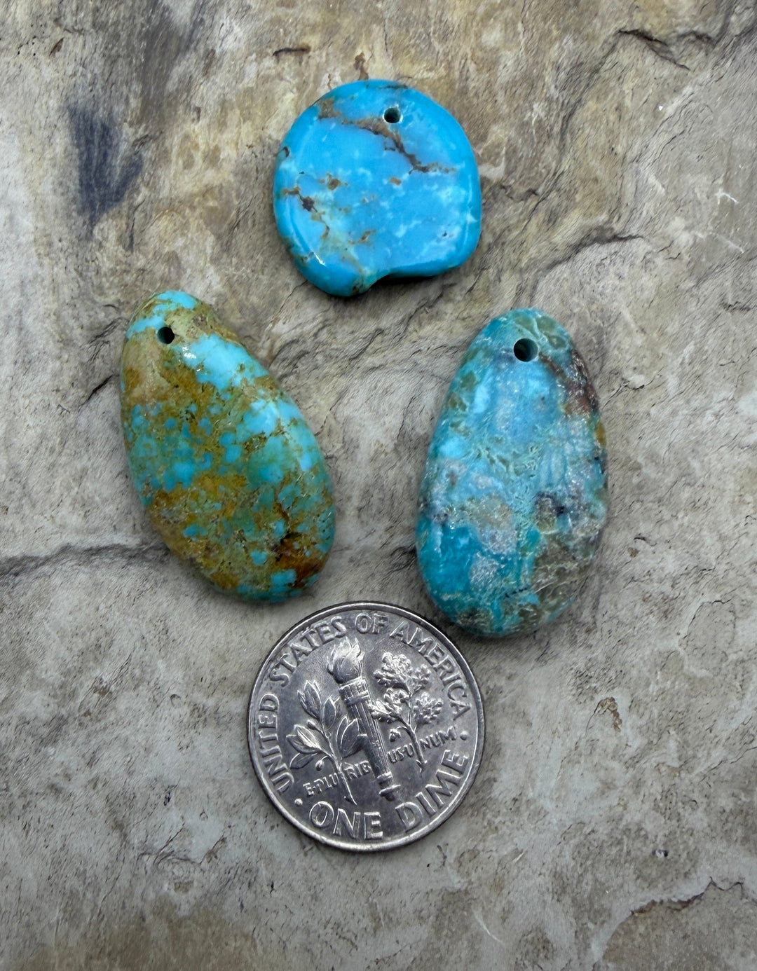 Kingman Turquoise (Arizona) LOT of 3 Focal Pendant Beads