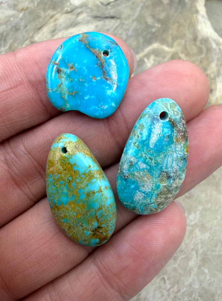 Kingman Turquoise (Arizona) LOT of 3 Focal Pendant Beads