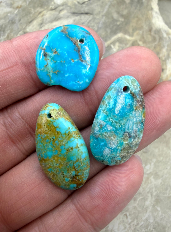 Kingman Turquoise (Arizona) LOT of 3 Focal Pendant Beads