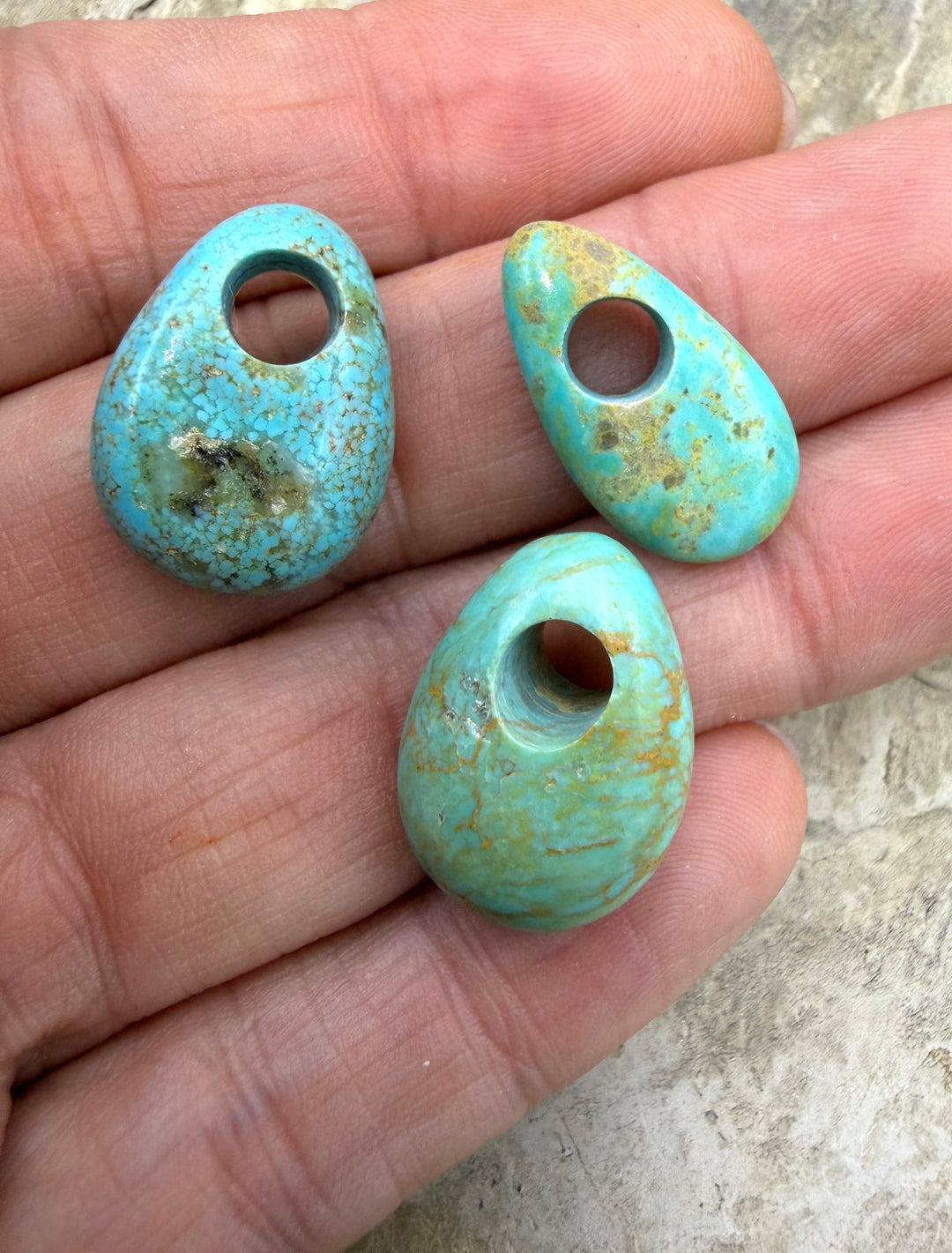 Kingman Turquoise (Arizona) LOT of 3 (Large Hole) Focal