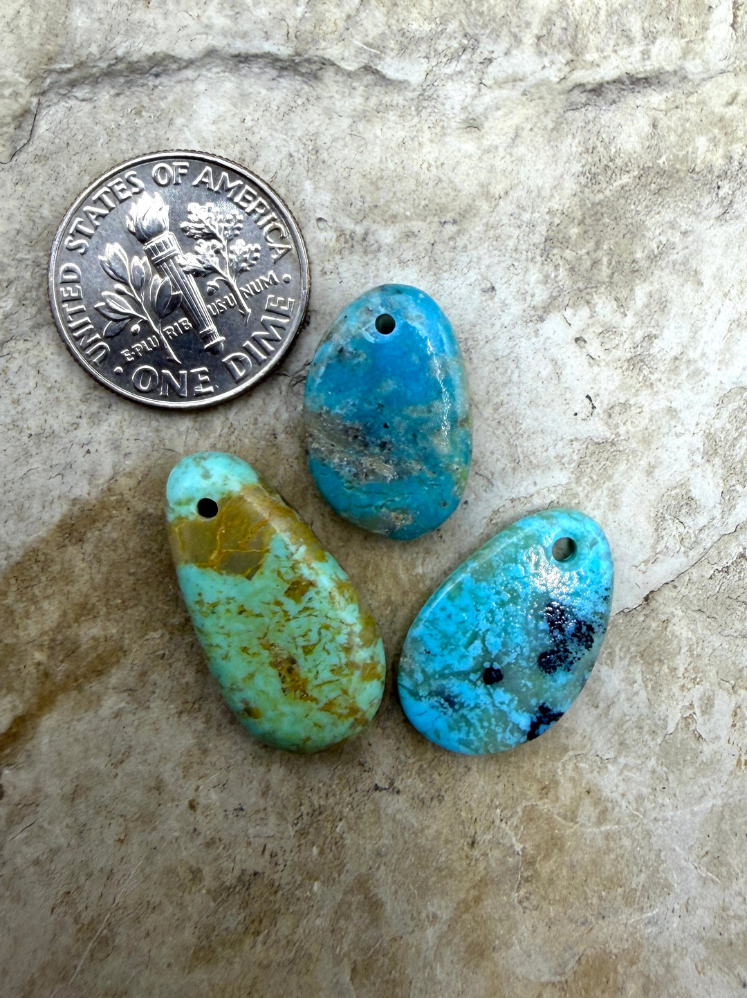 Kingman Turquoise (Arizona) LOT of 3 Small Focal Pendant
