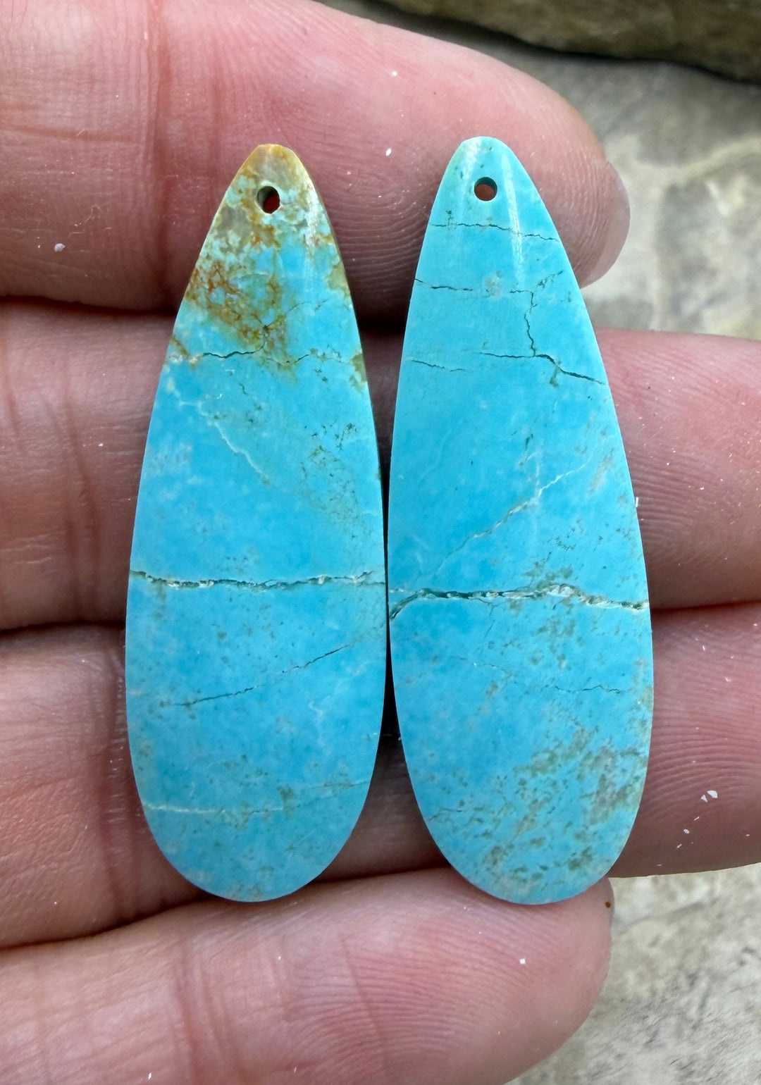 Kingman Turquoise (Arizona) Matching Earring Slab Bead Pair