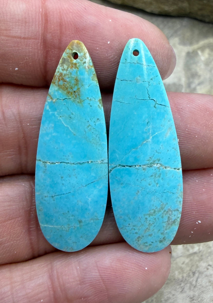 Kingman Turquoise (Arizona) Matching Earring Slab Bead Pair