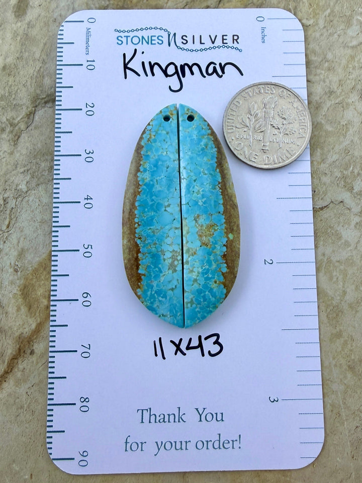 Kingman Turquoise (Arizona) Matching Earring Slab Bead Pair