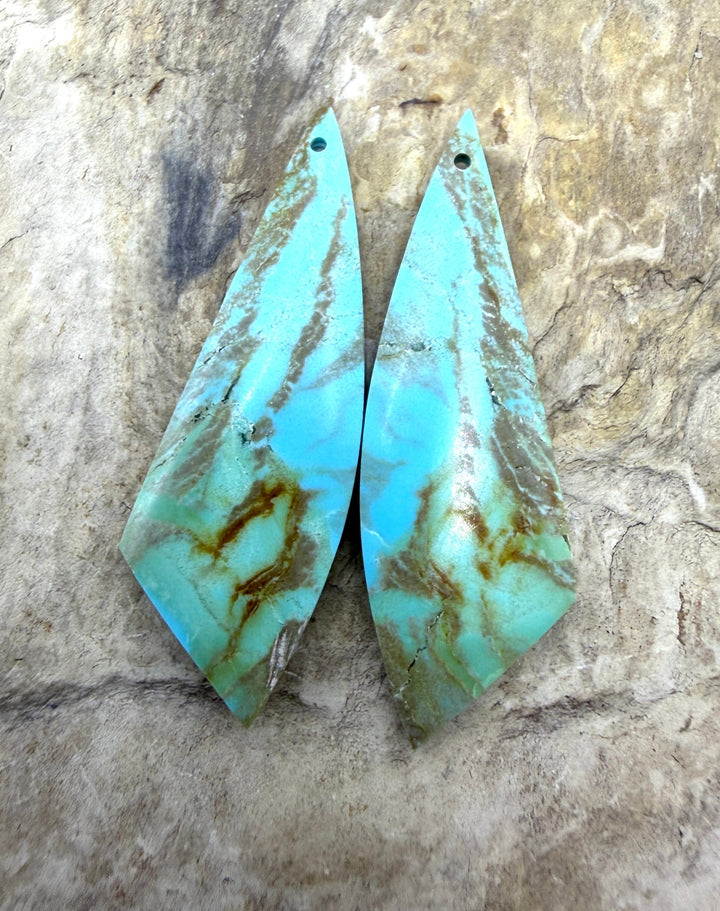 Kingman Turquoise (Arizona) Matching Earring Slab Bead Pair