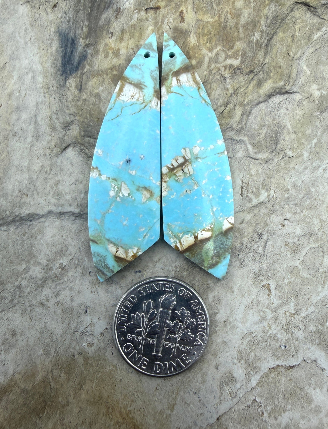 Kingman Turquoise (Arizona) Matching Earring Slab Bead Pair