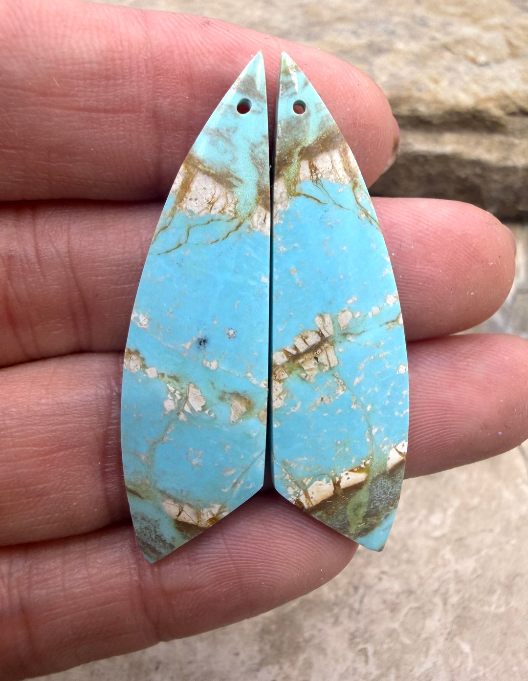 Kingman Turquoise (Arizona) Matching Earring Slab Bead Pair