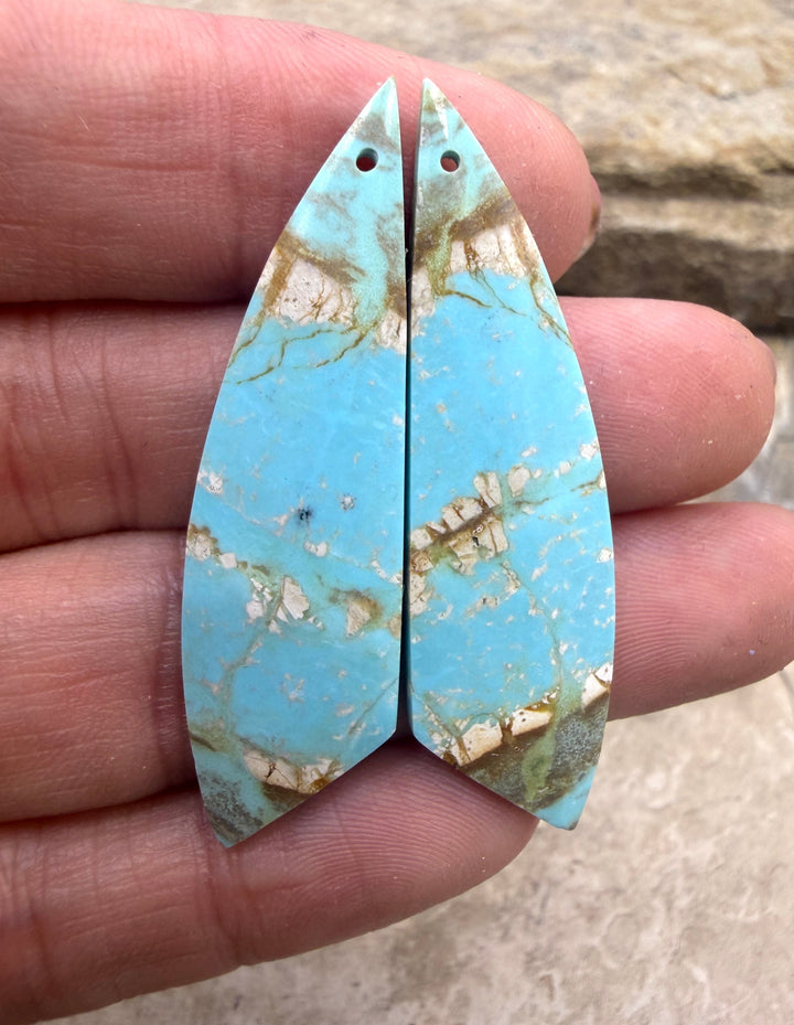 Kingman Turquoise (Arizona) Matching Earring Slab Bead Pair