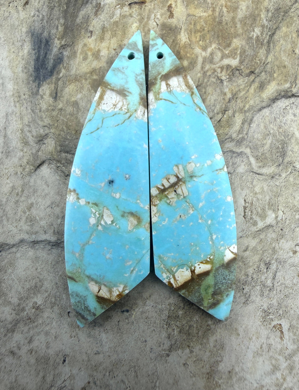 Kingman Turquoise (Arizona) Matching Earring Slab Bead Pair
