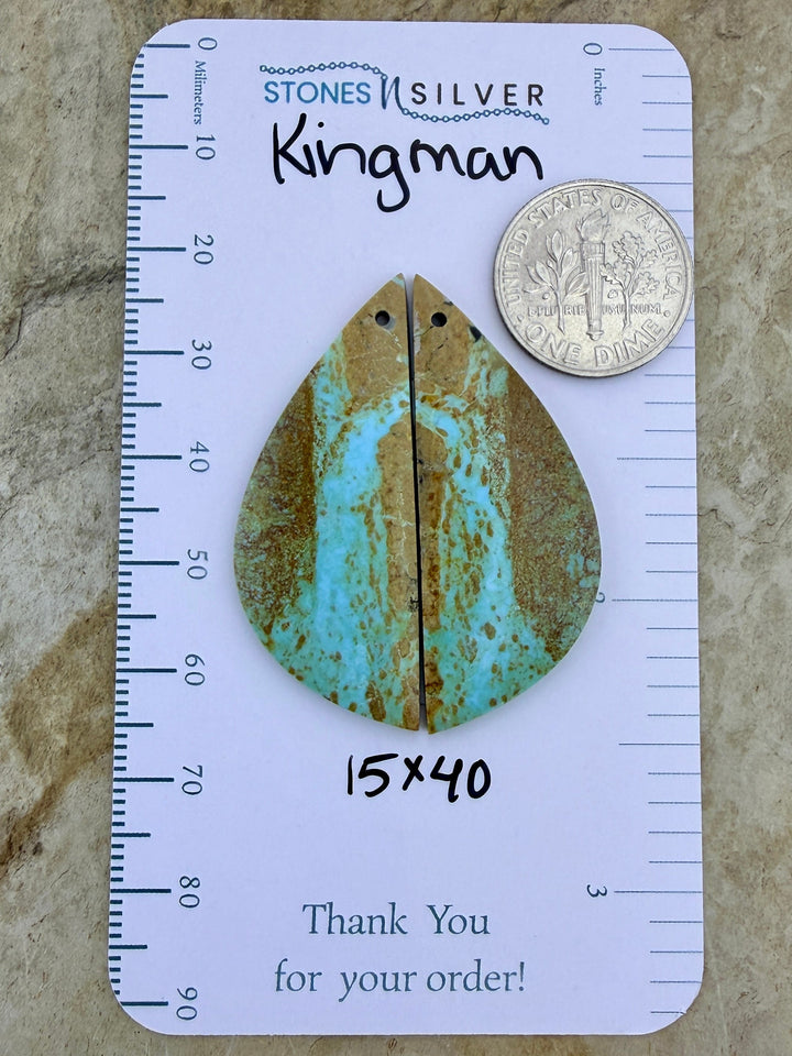 Kingman Turquoise (Arizona) Matching Earring Slab Bead Pair