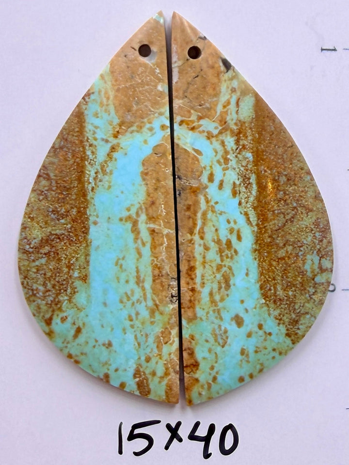 Kingman Turquoise (Arizona) Matching Earring Slab Bead Pair
