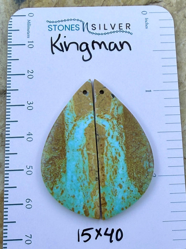 Kingman Turquoise (Arizona) Matching Earring Slab Bead Pair