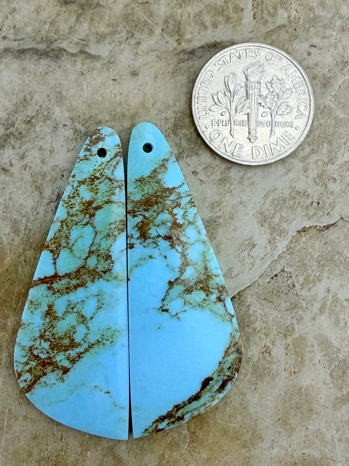 Kingman Turquoise (Arizona) Matching Earring Slab Bead Pair